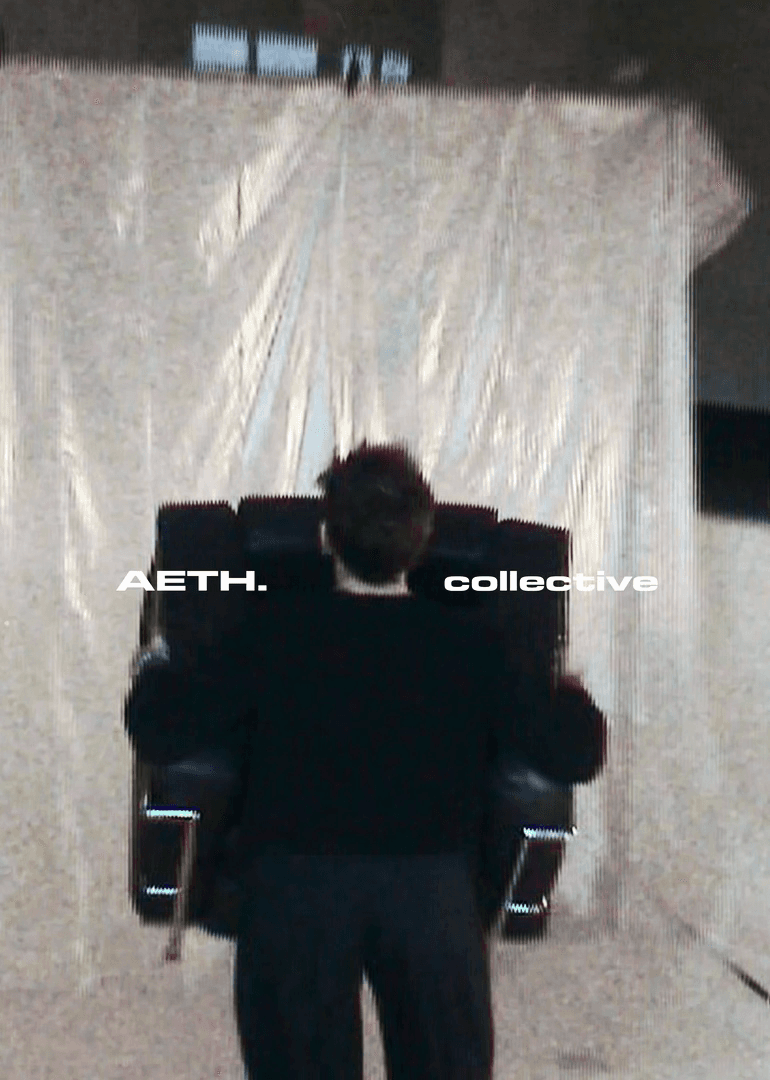 Members of the collective in a studio hung with plastic sheeting